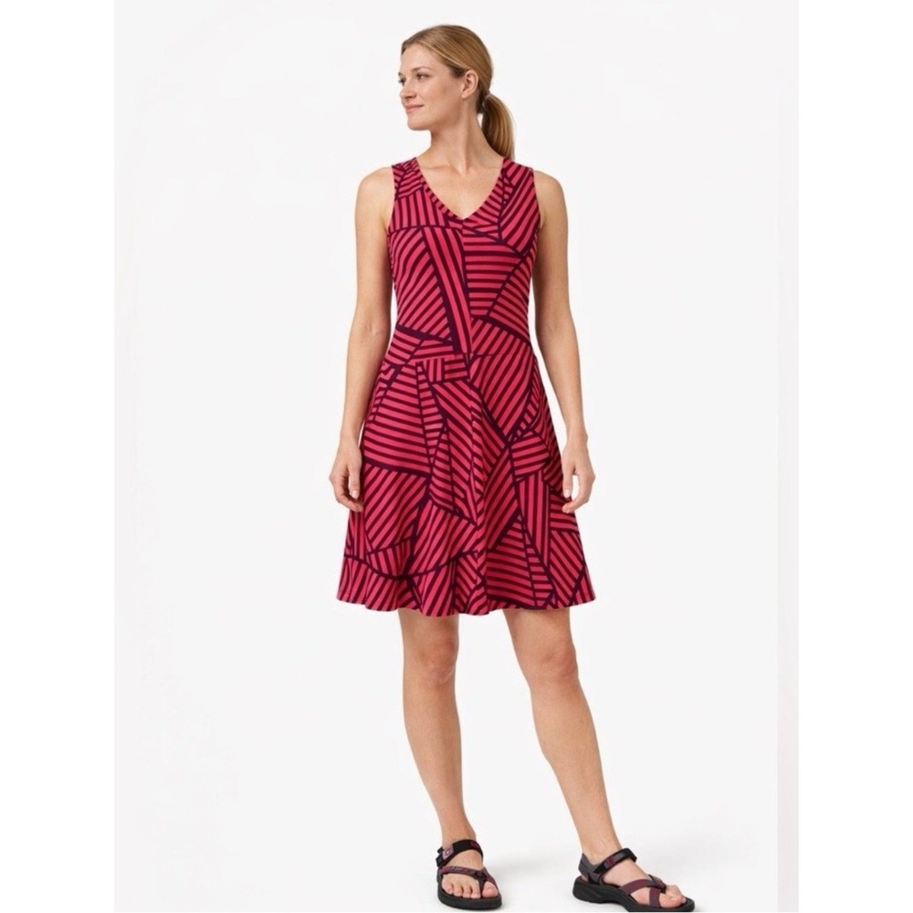 Title Nine Dream Dress Pink Purple Striped Sleeveless V-Neck